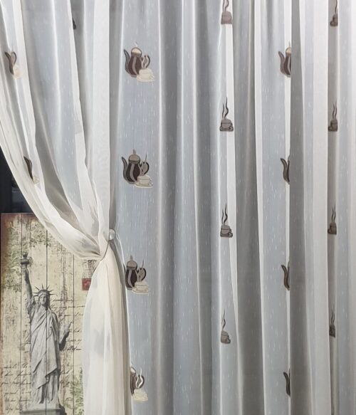 Perdea bucatarie crem model BC2 MASTEL confectionata cu rejansa