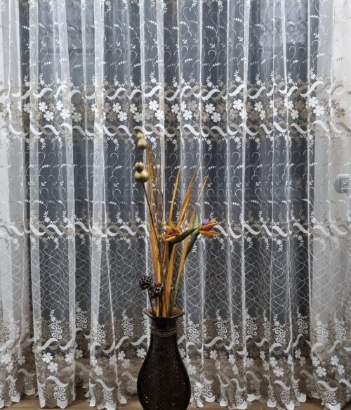 Perdea brodata MASTEL ivoire-bej model BR6 confectionata cu rejansa