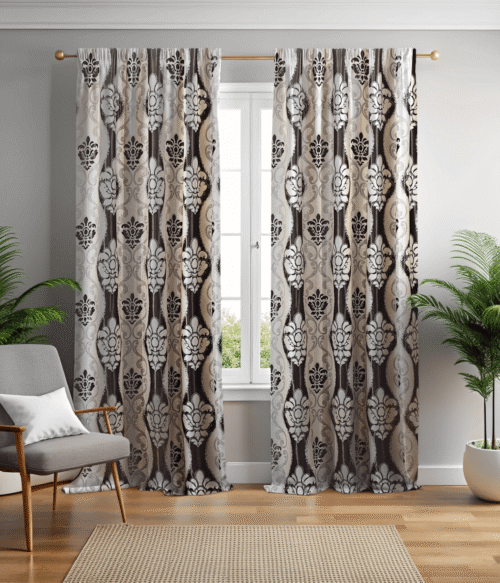 Set 2 draperii black-out MASTEL culoare maro-bej model baroc B10L