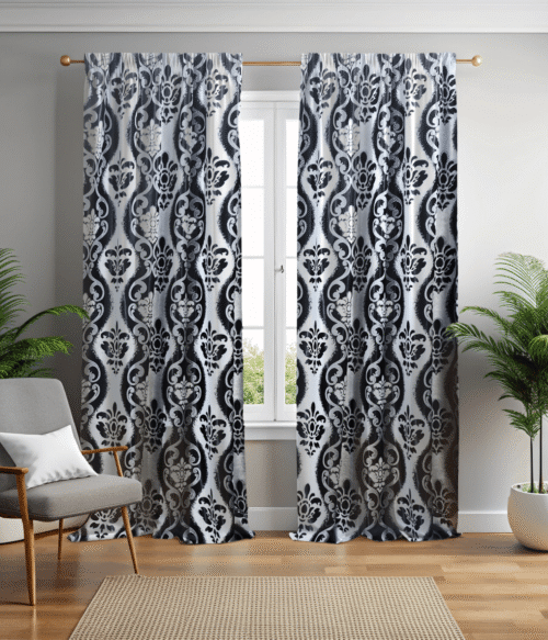 Set 2 draperii black-out MASTEL culoare gri-negru model baroc B10L