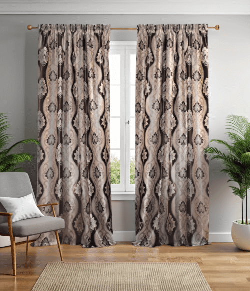 Set 2 draperii black-out MASTEL , culoare bej-maro, model baroc B3M