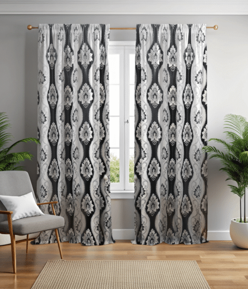 Set 2 draperii black-out MASTEL culoare gri-negru model baroc B3M