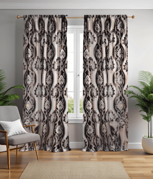 Set 2 draperii black-out MASTEL , culoare bej-maro, model baroc B4L