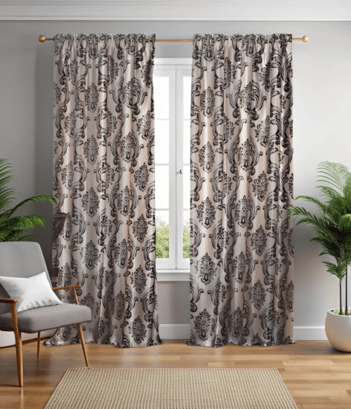 Set 2 draperii black-out MASTEL , culoare maro-bej, model baroc B5M