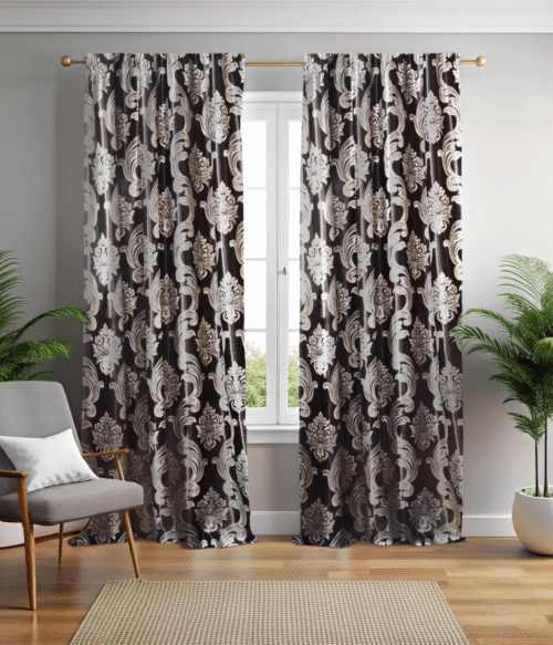 Set 2 draperii black-out MASTEL , culoare maro- bej, model baroc, B6L