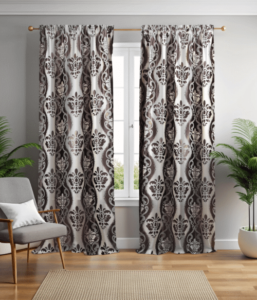 Set 2 draperii black-out MASTEL culoare maro-bej model baroc B9M