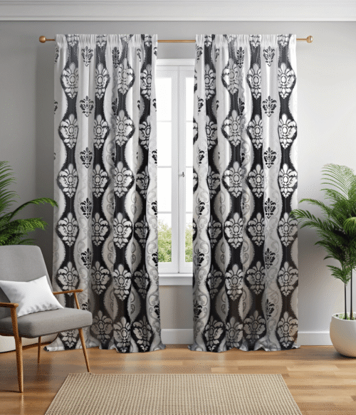 Set 2 draperii black-out MASTEL culoare gri-negru model baroc B9M