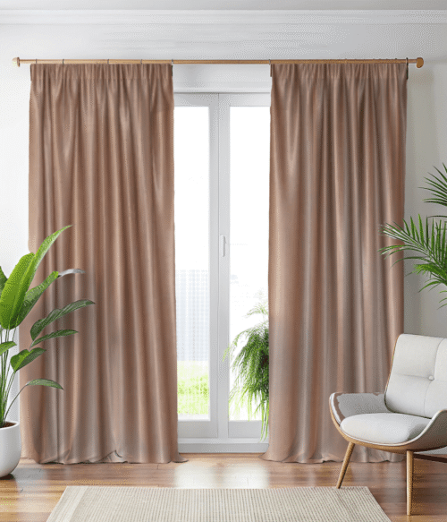 Set 2 draperii MASTEL ,culoare cappuccino, model catifelat uni