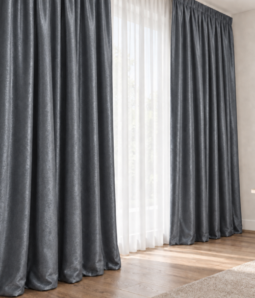 Set 2 draperii black-out model catifelat uni MASTEL culoare gri