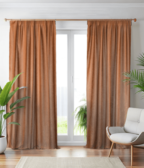 Set 2 draperii MASTEL , culoare coniac, model catifelat uni