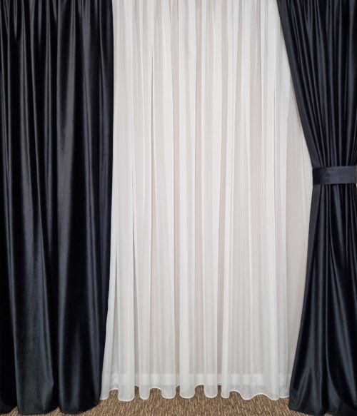 Set 2 draperii catifea lux MASTEL culoare negru confectionate cu rejansa plus bride de prindere