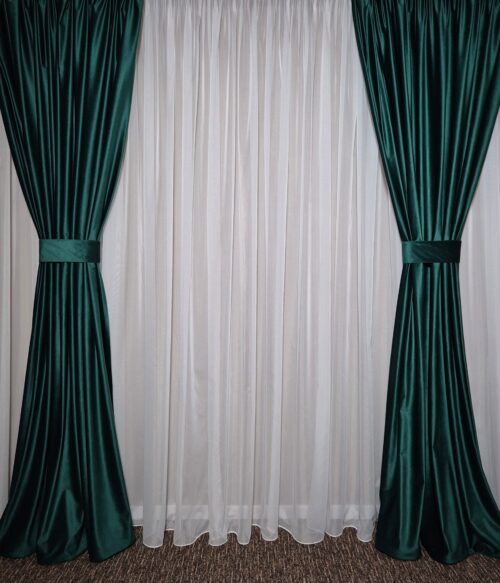 Set 2 draperii catifea lux MASTEL culoare verde confectionate cu rejansa plus bride de prindere