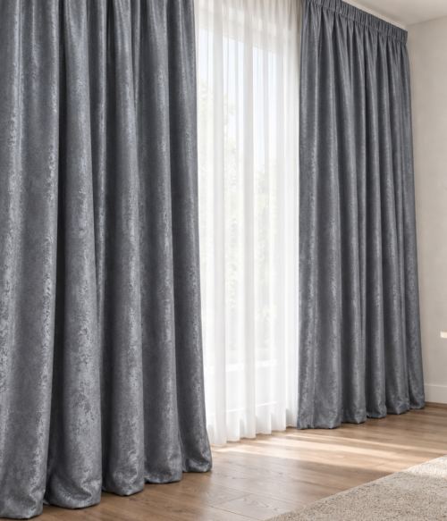 Set 2 draperii black-out model catifelat uni MASTEL culoare gri argintiu