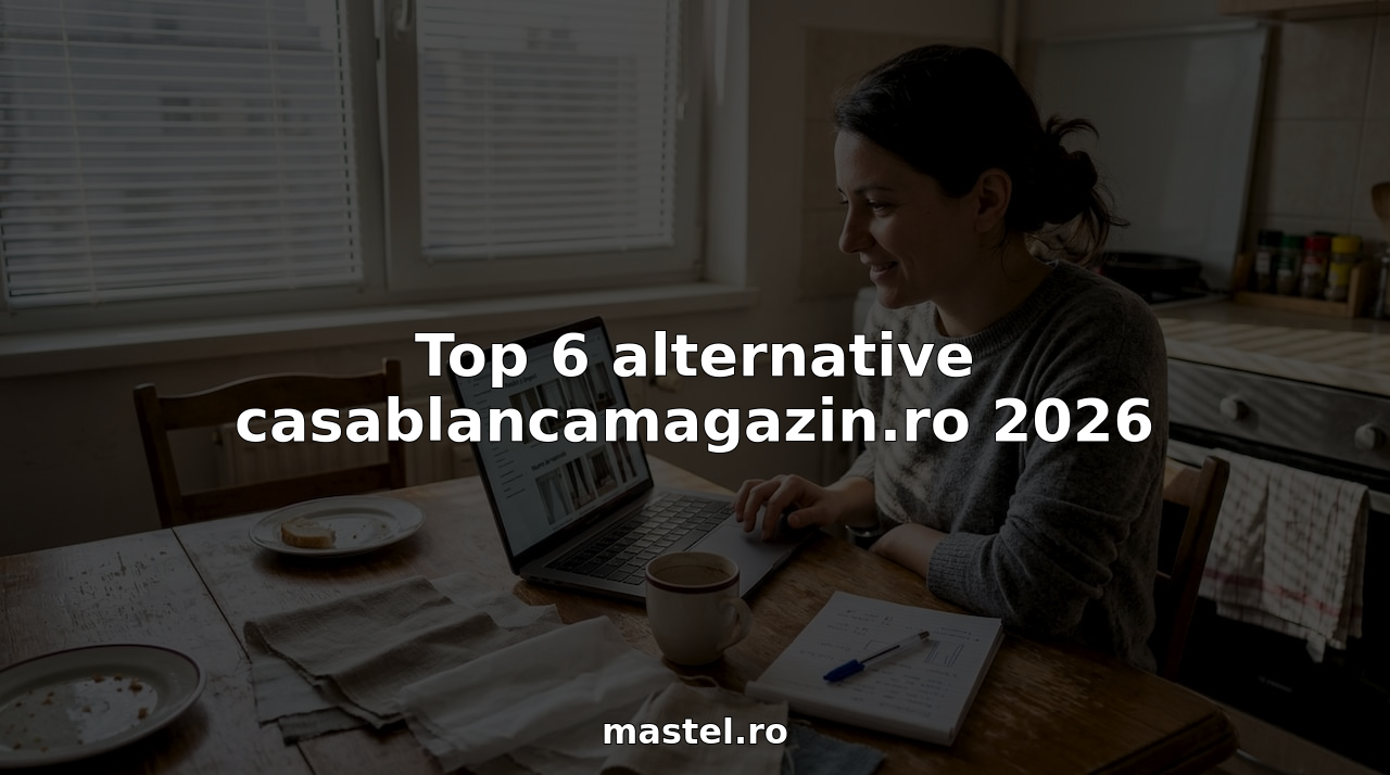 O femeie răsfoiește online modele de perdele, chiar în timp ce își savurează cafeaua în bucătăria de acasă.