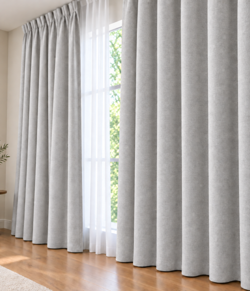 Set 2 draperii MASTEL catifea black-out premium gri deschis confectionate cu rejansa