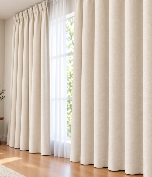 Set 2 draperii MASTEL catifea black-out premium bej light confectionate cu rejansa
