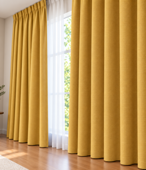 Set 2 draperii MASTEL catifea black-out premium mustar confectionate cu rejansa