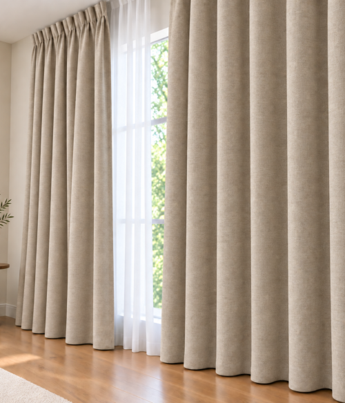 Set 2 draperii MASTEL catifea black-out premium bej cappucino confectionate cu rejansa