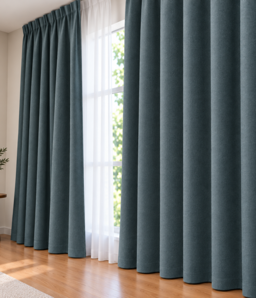 Set 2 draperii MASTEL catifea black-out premium gri petrol confectionate cu rejansa