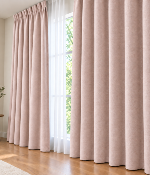 Set 2 draperii MASTEL catifea black-out premium roz pudra confectionate cu rejansa