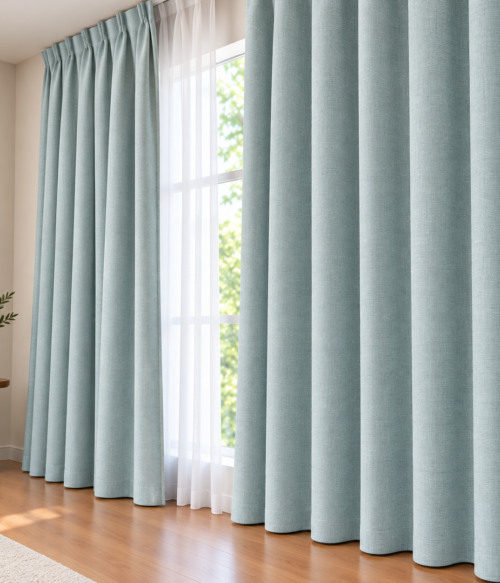 Set 2 draperii MASTEL catifea black-out premium mint blue confectionate cu rejansa