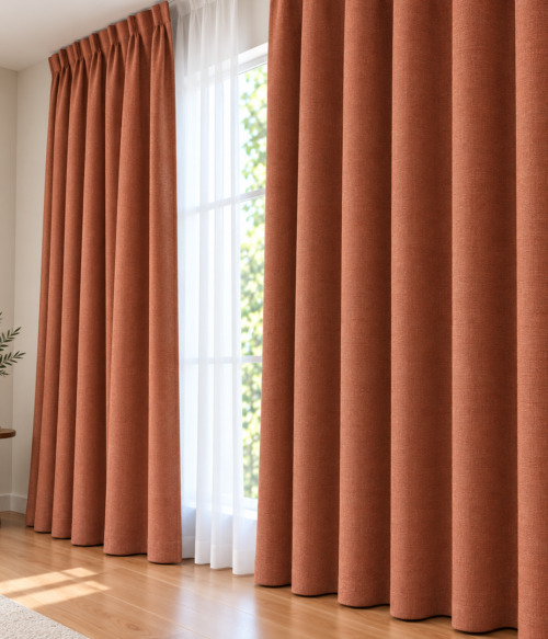 Set 2 draperii MASTEL catifea black-out premium caramiziu confectionate cu rejansa