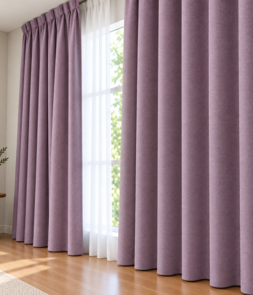 Set 2 draperii MASTEL catifea black-out premium mov confectionate cu rejansa