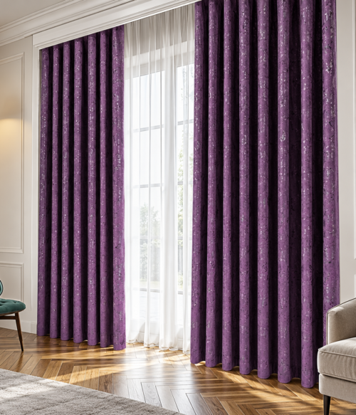 Set 2 draperii MASTEL catifea black-out glamour mov confectionate cu rejansa