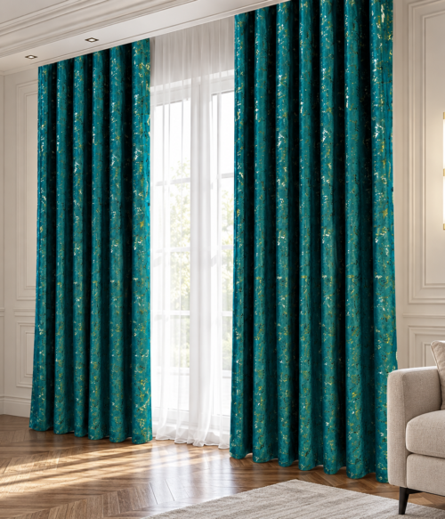 Set 2 draperii MASTEL catifea black-out glamour turcoaz confectionate cu rejansa