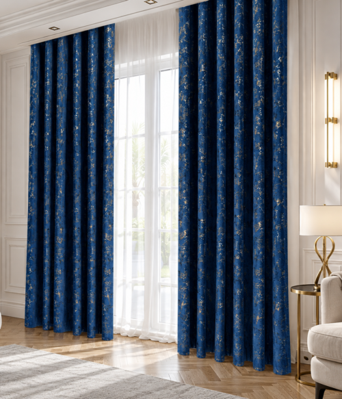 Set 2 draperii MASTEL catifea black-out glamour albastru confectionate cu rejansa