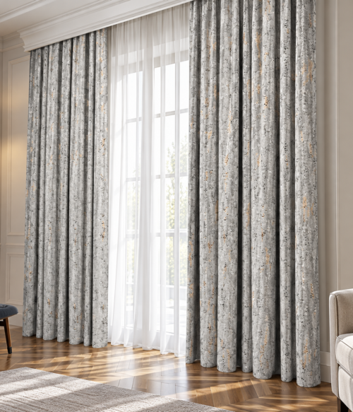 Set 2 draperii MASTEL catifea black-out glamour silver 205 confectionate cu rejansa