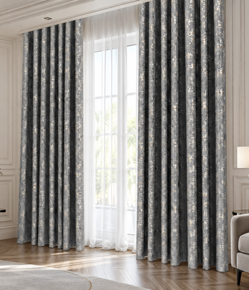 Set 2 draperii MASTEL catifea black-out glamour gri 20 confectionate cu rejansa