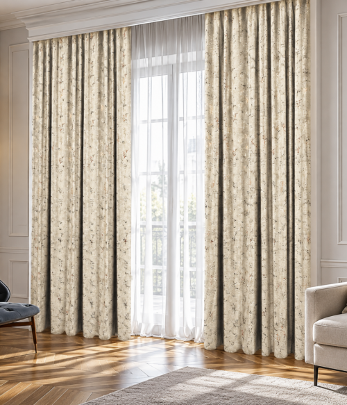 Set 2 draperii MASTEL catifea black-out glamour crem light confectionate cu rejansa