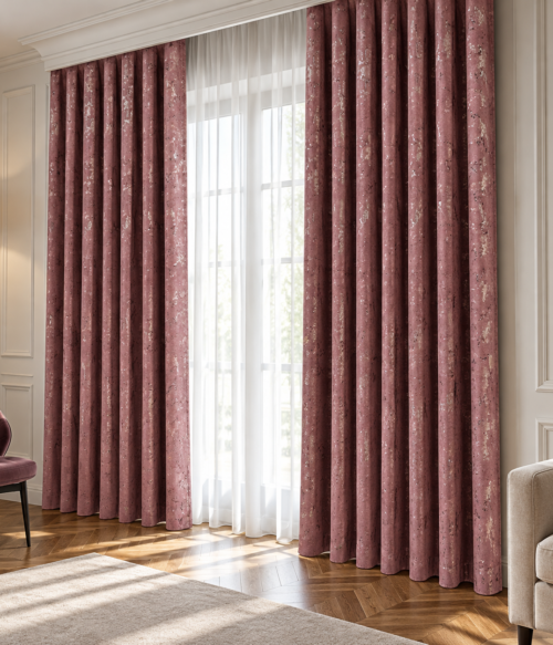 Set 2 draperii MASTEL catifea black-out glamour rose prafuit confectionate cu rejansa