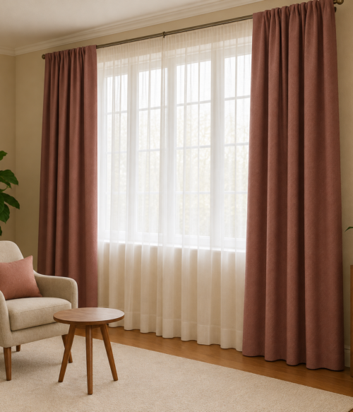 Set 2 draperii MASTEL black-out uni rose confectionata cu rejansa