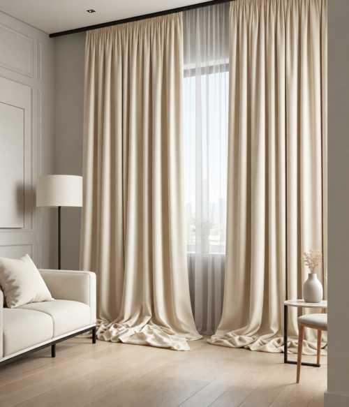 Set 2 draperii MASTEL black-out uni alb ivory confectionata cu rejansa