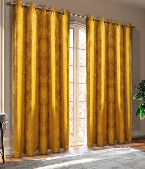 Set 2 draperii MASTEL catifea black-out cu insertii gold confectionate cu rejansa