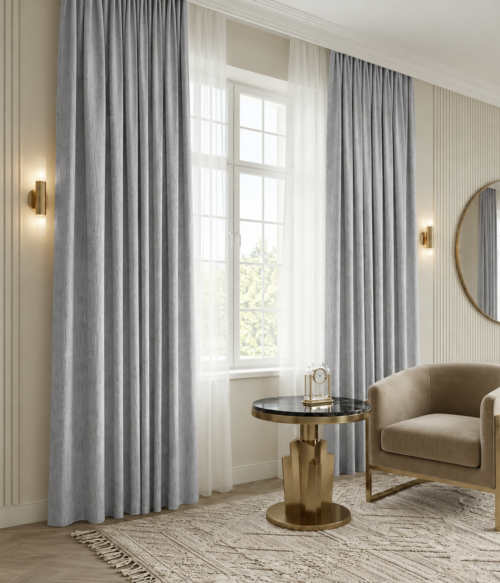 Set 2 draperii MASTEL catifea texturata black-out premium gri confectionata cu rejansa