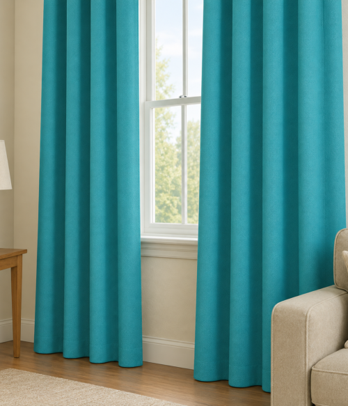Set 2 draperii MASTEL black-out uni baby blue confectionata cu rejansa