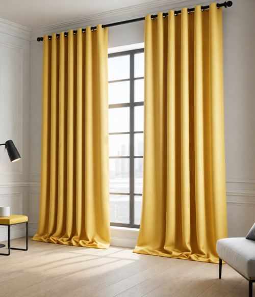 Set 2 draperii MASTEL black-out uni galben confectionata cu rejansa