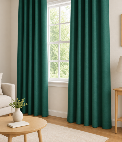 Set 2 draperii MASTEL black-out uni verde emerald confectionata cu rejansa
