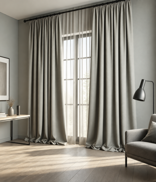 Set 2 draperii MASTEL black-out uni gri perlat confectionata cu rejansa