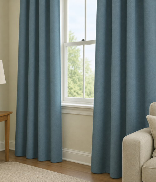 Set 2 draperii MASTEL black-out uni albastru marin 22 confectionata cu rejansa