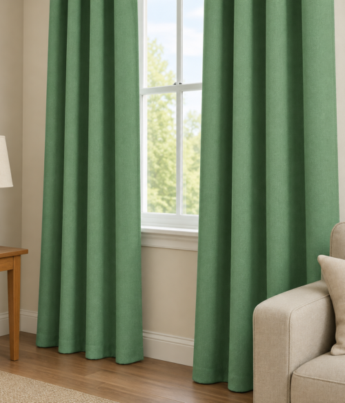 Set 2 draperii MASTEL black-out uni verde kaki confectionata cu rejansa