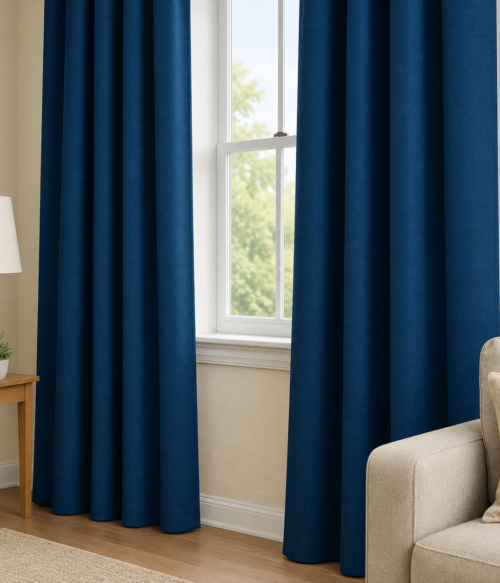 Set 2 draperii MASTEL black-out uni albastru marin confectionata cu rejansa