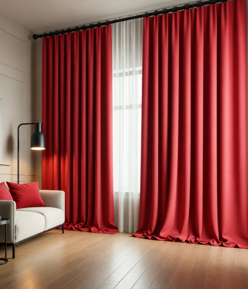 Set 2 draperii MASTEL black-out uni rosu burgundy confectionata cu rejansa