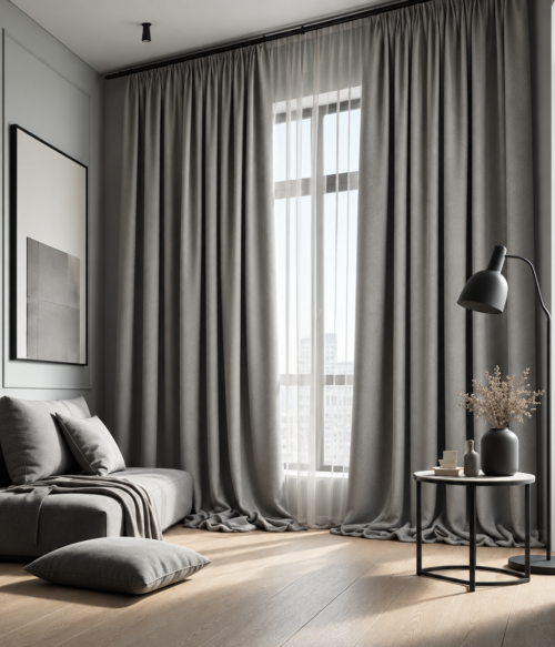Set 2 draperii MASTEL black-out uni gri grafit confectionata cu rejansa