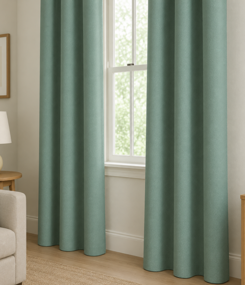 Set 2 draperii MASTEL black-out uni verde fistic confectionata cu rejansa