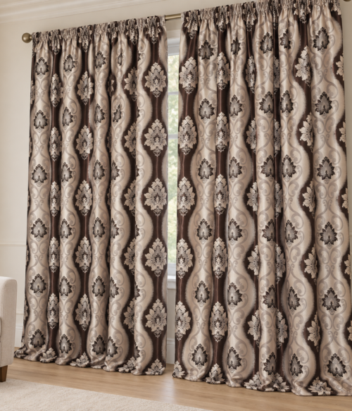 Set 2 draperii black-out MASTEL , culoare bej-maro, model baroc B3M