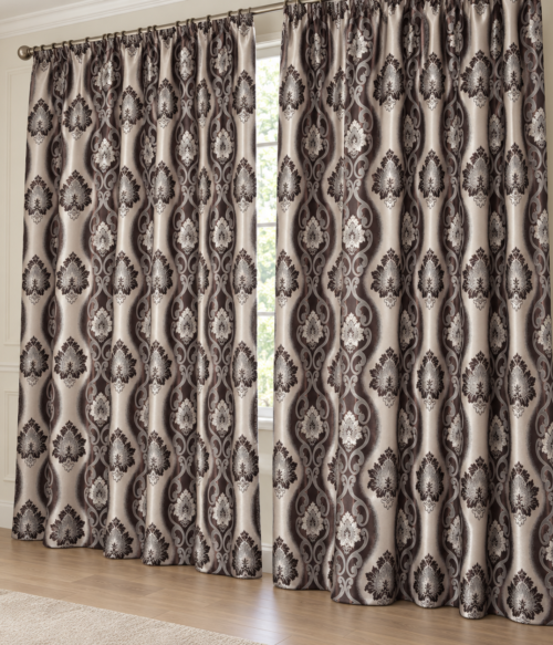 Set 2 draperii black-out MASTEL , culoare bej-maro, model baroc B4L